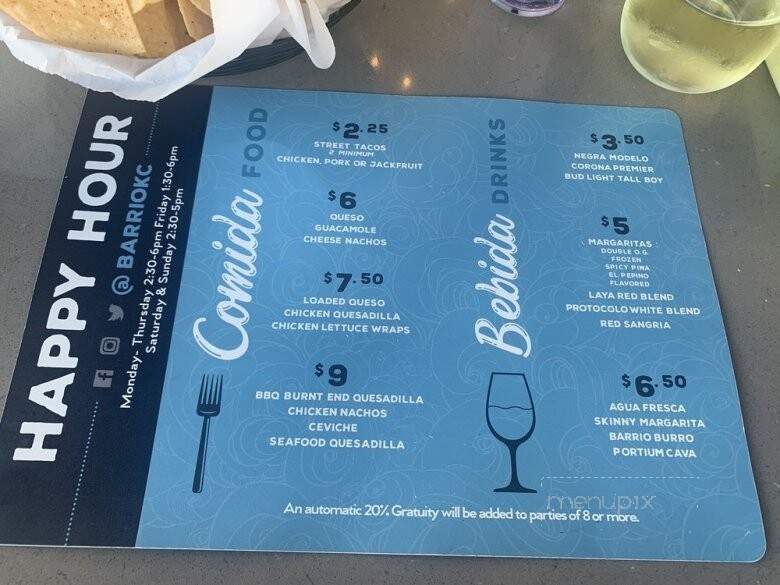Briarcliff Barrio - Kansas City, MO menu_pic