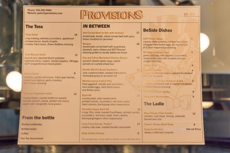 Gate City Provisions - Greensboro, NC menu_pic