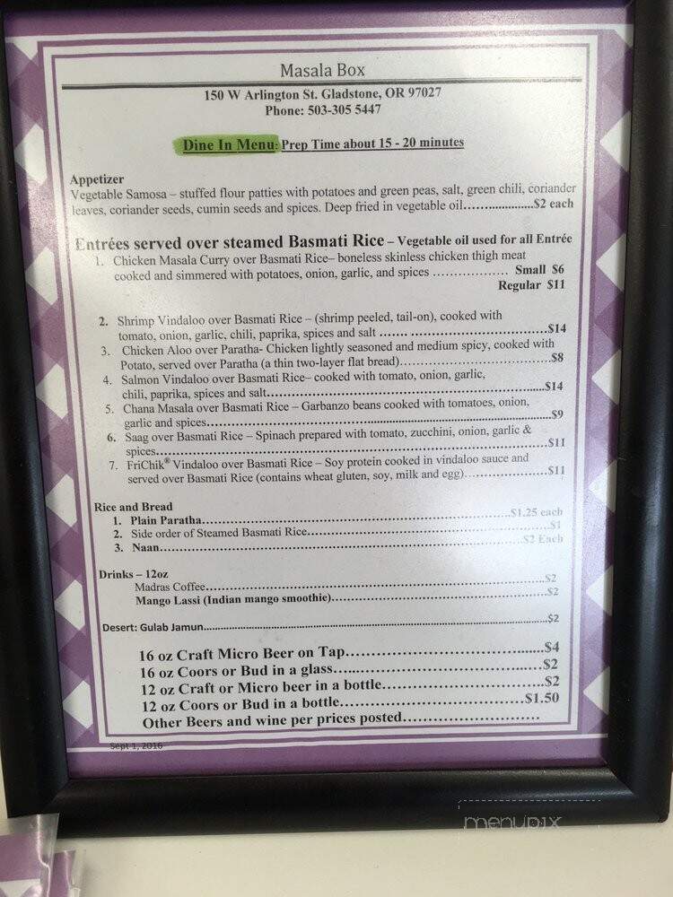 Masala Box - Gladstone, OR menu_pic