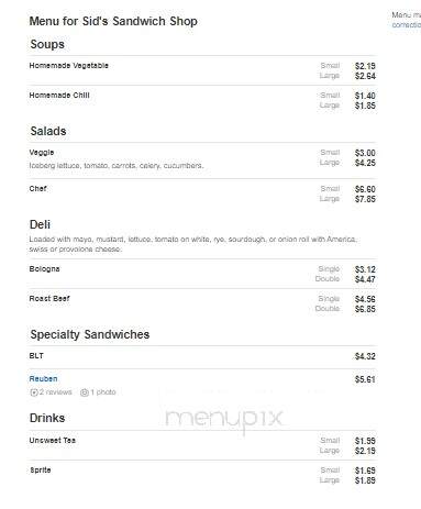 Sid's Sandwich Shop - Macon, GA menu_pic