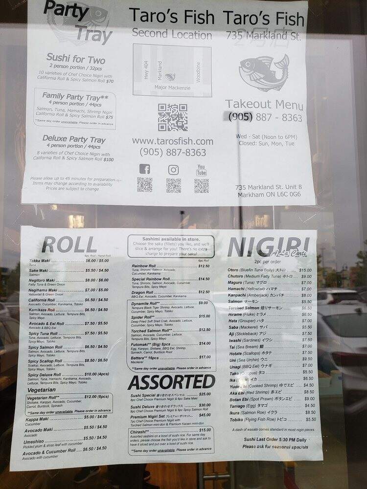 Taro's Fish - Markham, ON menu_pic