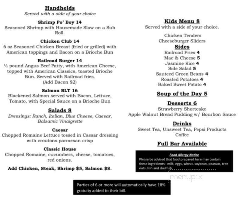 Railroad Bar and Grill - Laurinburg, NC menu_pic