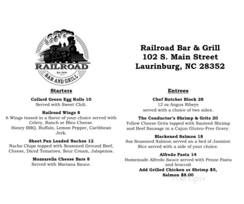 Railroad Bar and Grill - Laurinburg, NC menu_pic