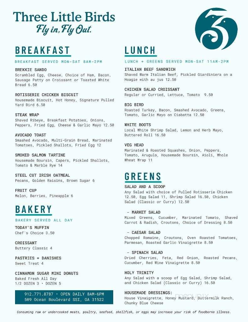 Three Little Birds - St. Simons Island, GA menu_pic