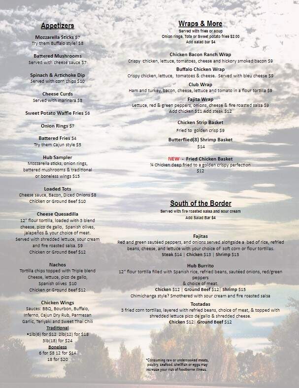 Hub Supper Club - Burtrum, MN menu_pic