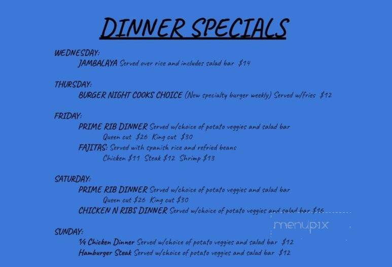 Hub Supper Club - Burtrum, MN menu_pic