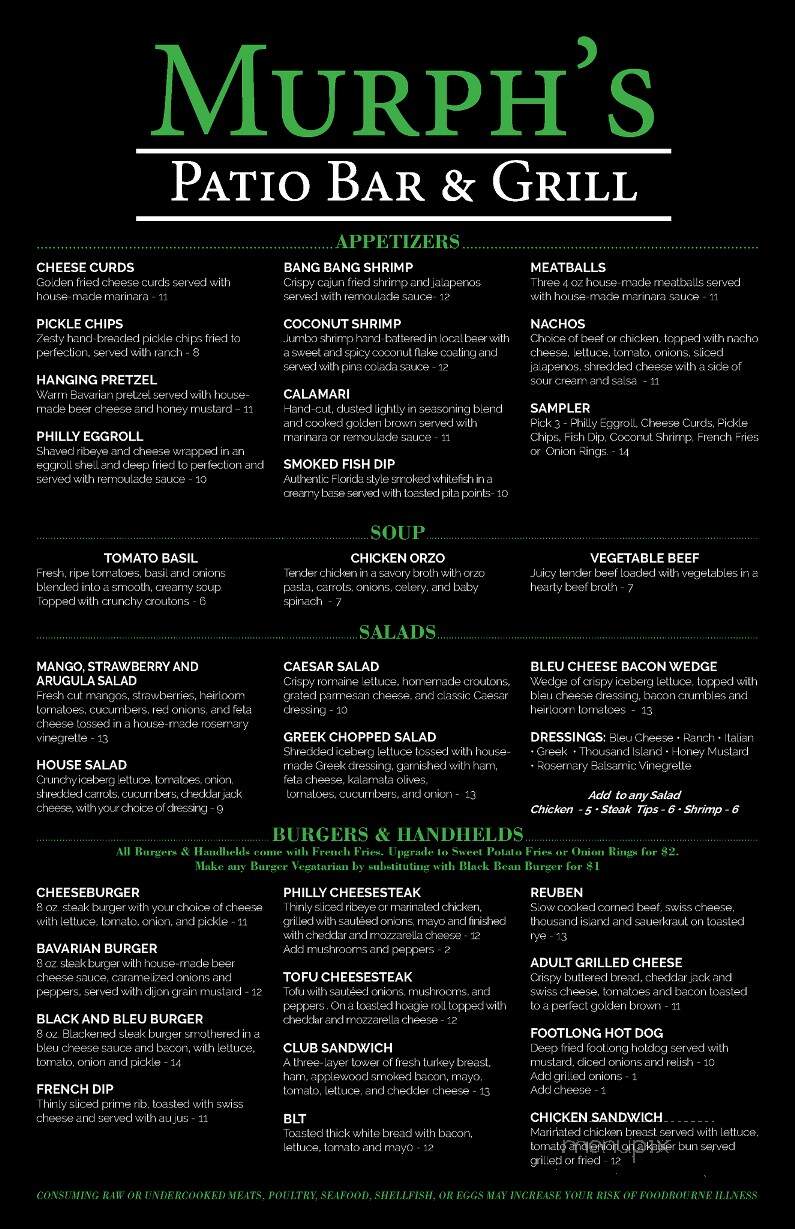 Murphs Patio Bar & Grill - DeLand, FL menu_pic