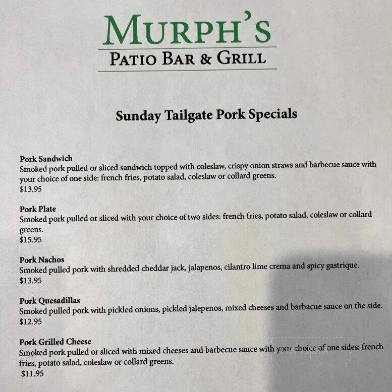 Murphs Patio Bar & Grill - DeLand, FL menu_pic
