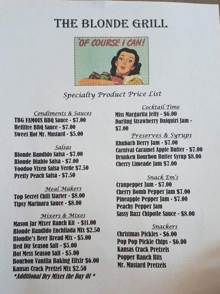 The Blonde Grill - Coldwater, KS menu_pic