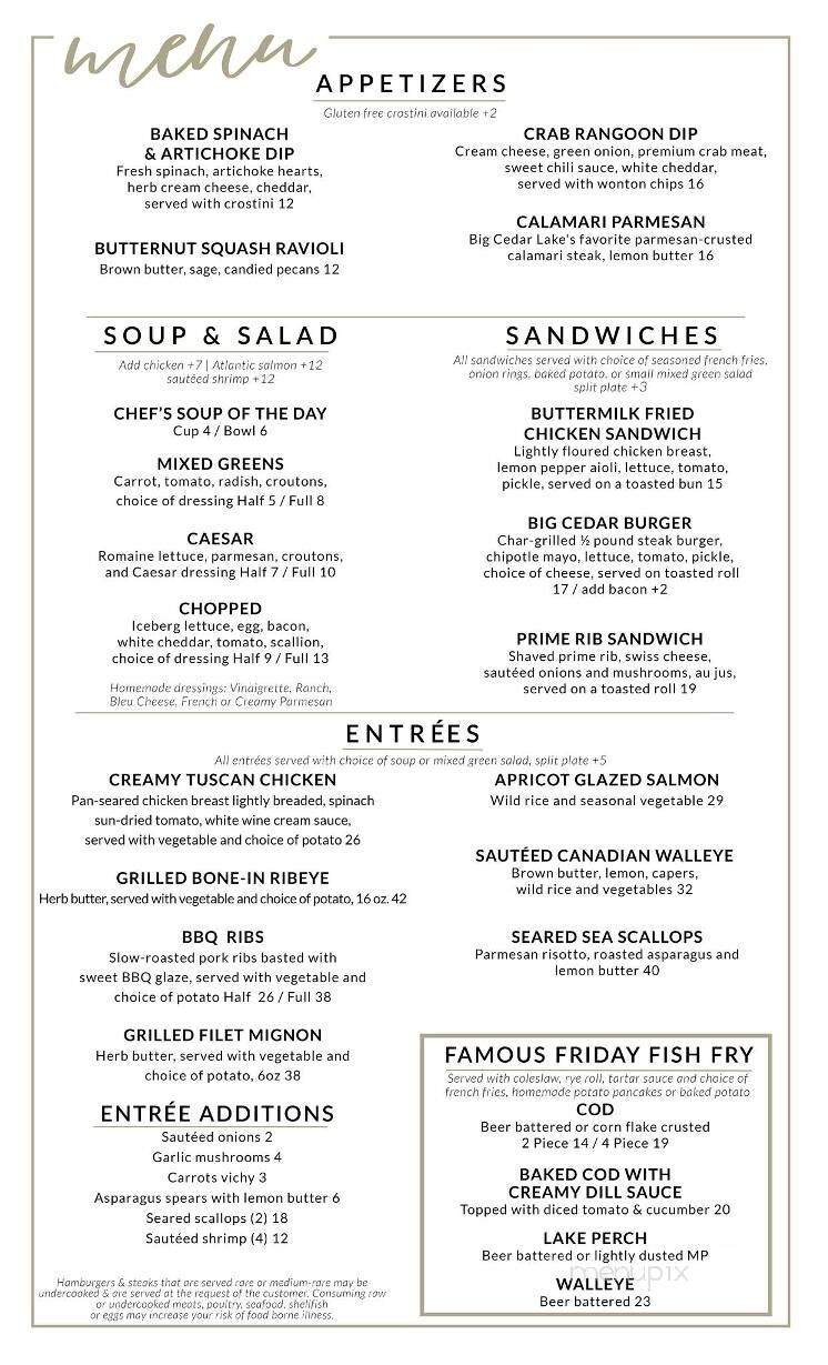 Timmer's Resort - West Bend, WI menu_pic