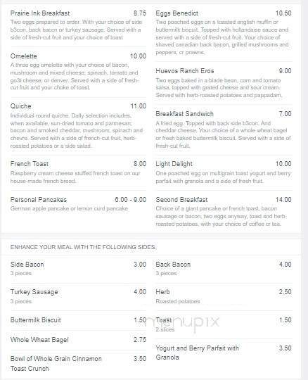 Prairie Ink Restaurant At Grant Park - Winnipeg, MB menu_pic