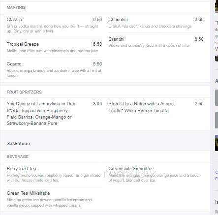 Prairie Ink Restaurant At Grant Park - Winnipeg, MB menu_pic