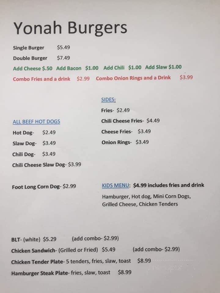 Yonah Burger - Cleveland, GA menu_pic