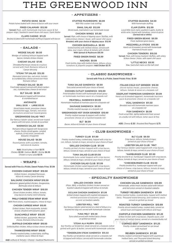 Greenwood Inn Inc - Warwick, RI menu_pic