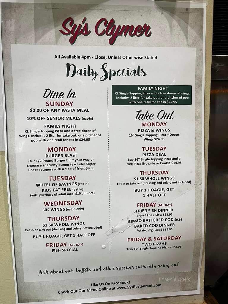 Sy's - Clymer, PA menu_pic
