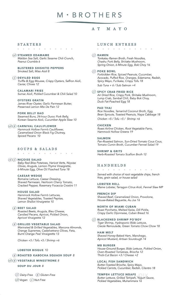 M Brothers at Mayo - Jacksonville, FL menu_pic