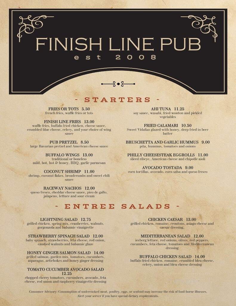 The Finish Line Pub - Millville, NJ menu_pic