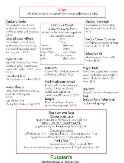 Pusateri's Restaurant - Dubuque, IA menu_pic