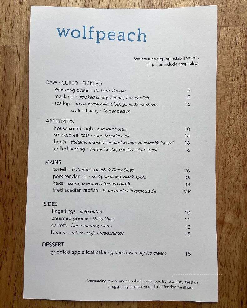 Wolfpeach - Camden, ME menu_pic