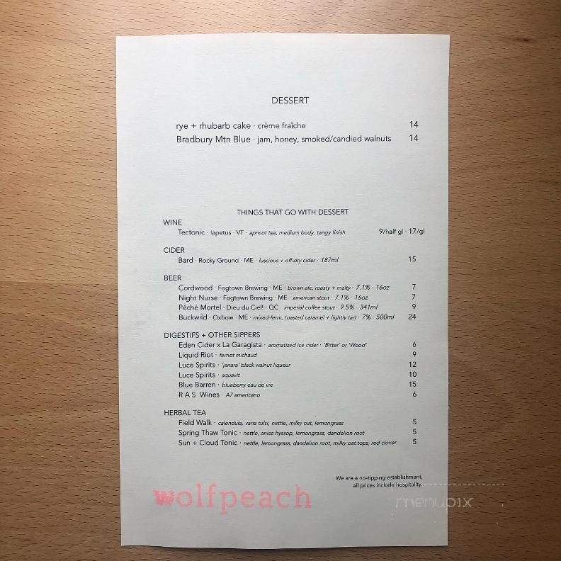 Wolfpeach - Camden, ME menu_pic
