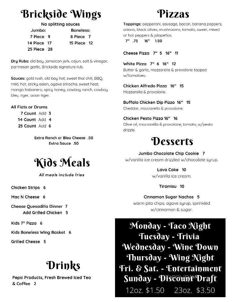 Brickside Bar & Grille - Bridgeport, WV menu_pic