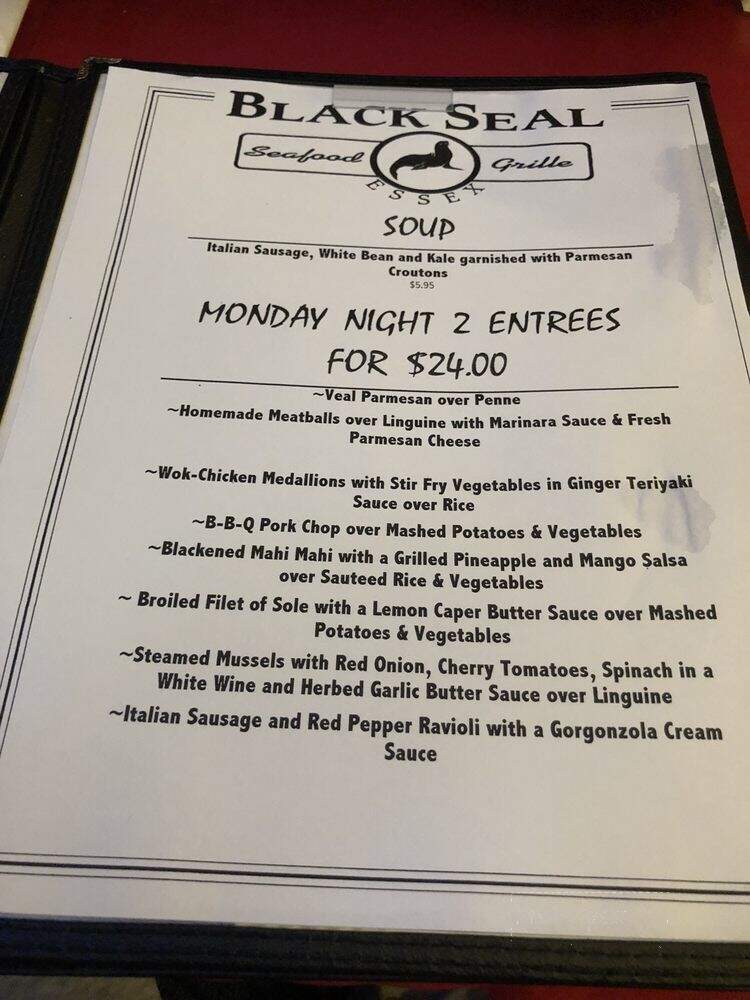 Black Seal Seafood Grille - Essex, CT menu_pic