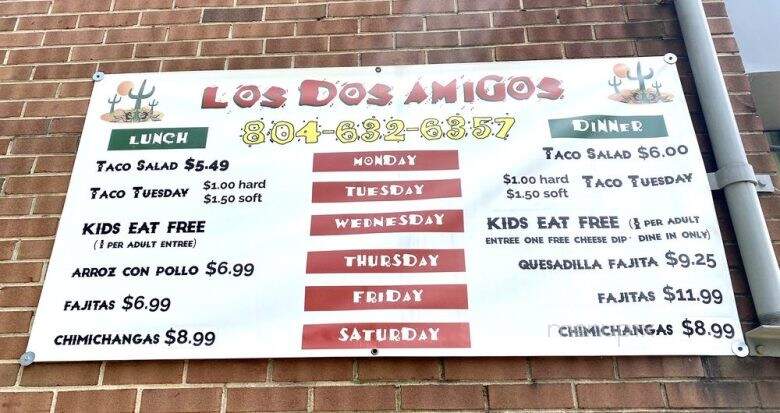 Los Dos Amigos - Bowling Green, VA menu_pic