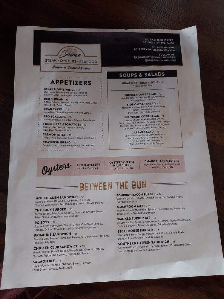 Soiree Steak & Oyster House - Kansas City, MO menu_pic