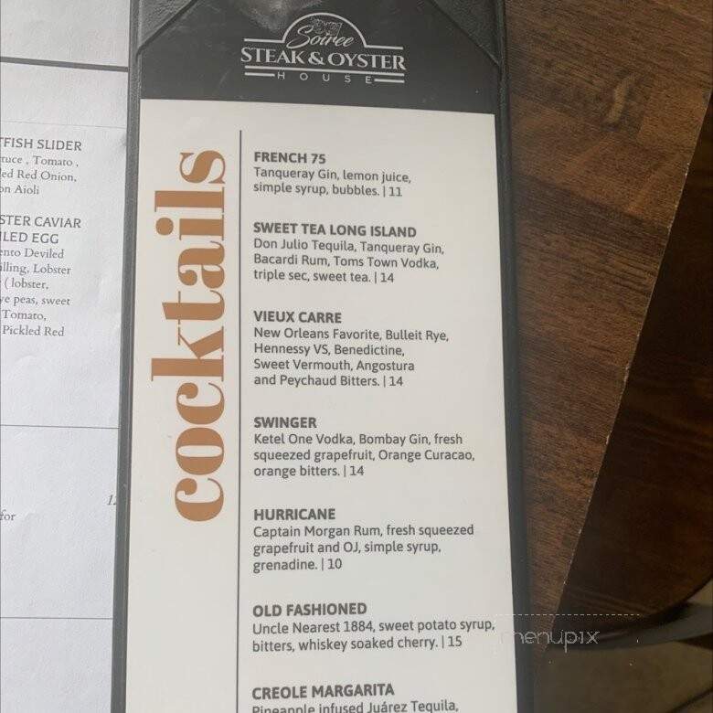 Soiree Steak & Oyster House - Kansas City, MO menu_pic
