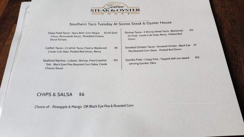 Soiree Steak & Oyster House - Kansas City, MO menu_pic