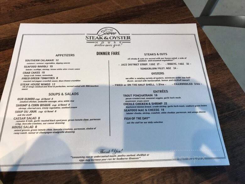 Soiree Steak & Oyster House - Kansas City, MO menu_pic