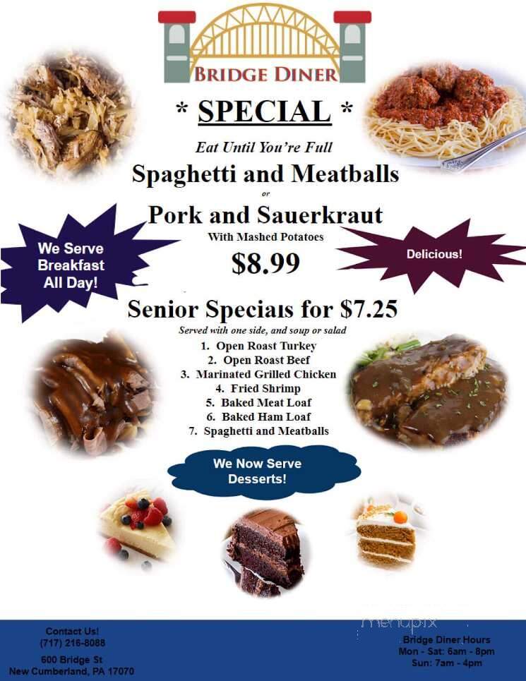 Bridge Diner - New Cumberland, PA menu_pic