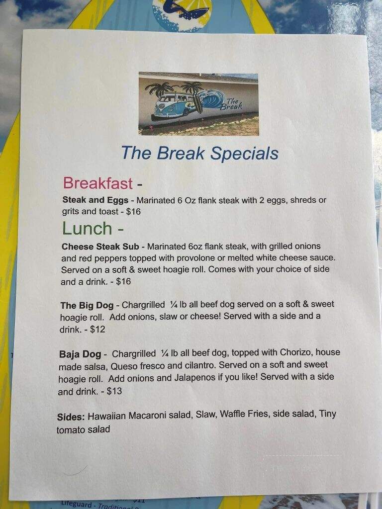 The Break - Oak Island, NC menu_pic