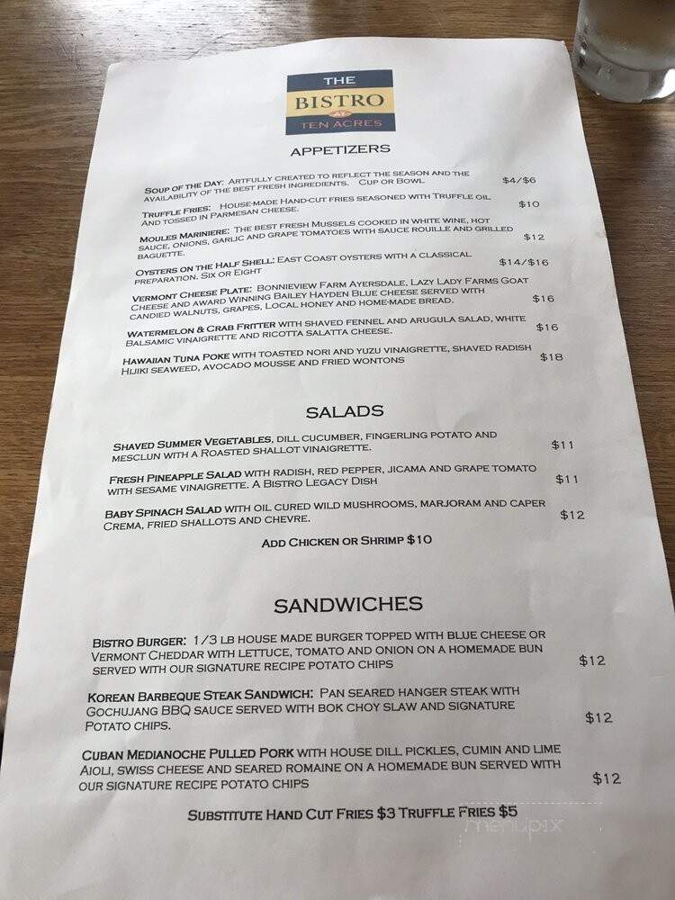 The Bistro At Ten Acres - Stowe, VT menu_pic