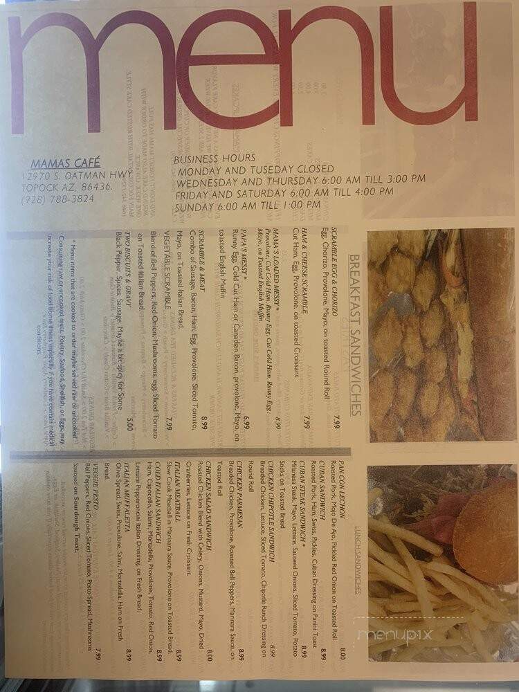 Mama's Cafe - Oatman, AZ menu_pic