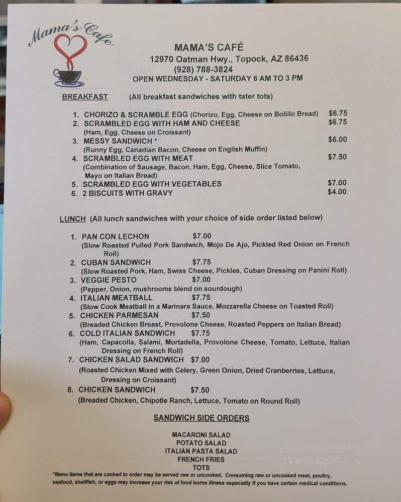 Mama's Cafe - Oatman, AZ menu_pic