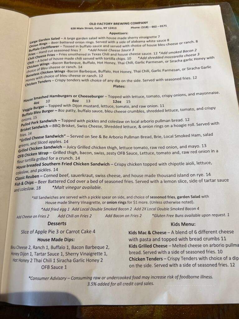 Old Factory Brewing - Cairo, NY menu_pic