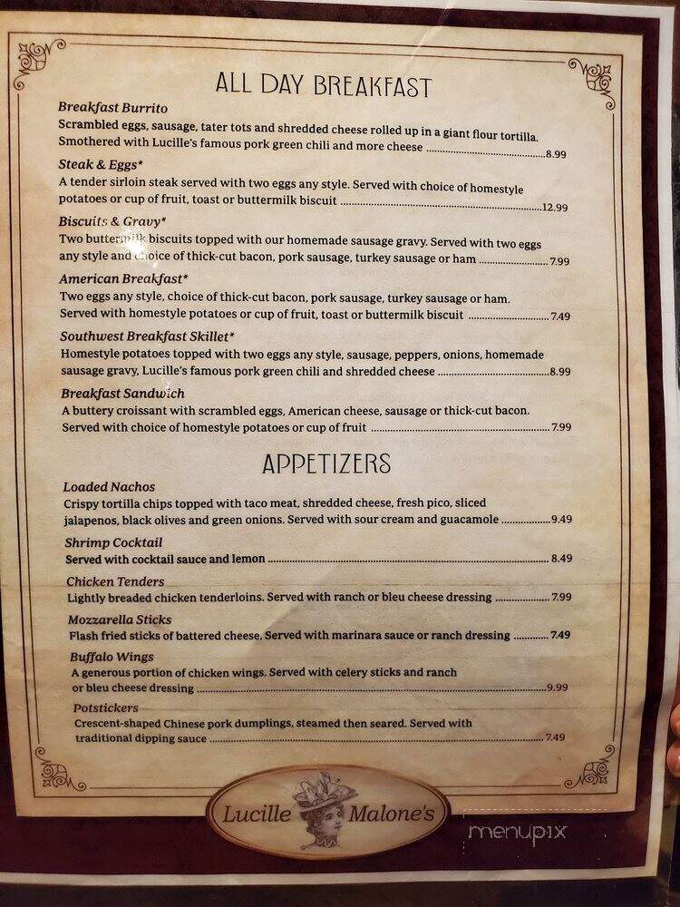 Lucille Malone's - Black Hawk, CO menu_pic