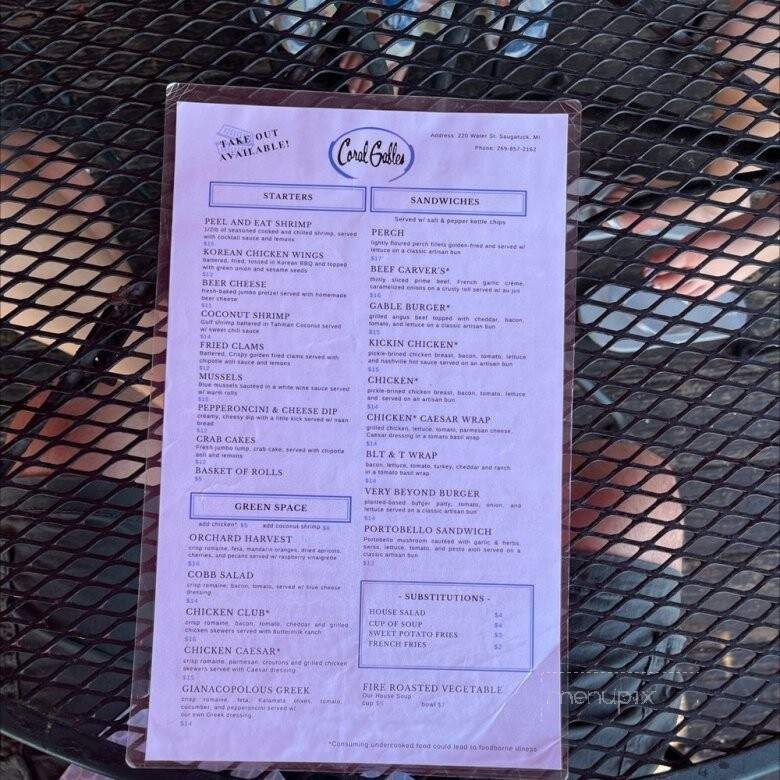 Coral Gables - Saugatuck, MI menu_pic
