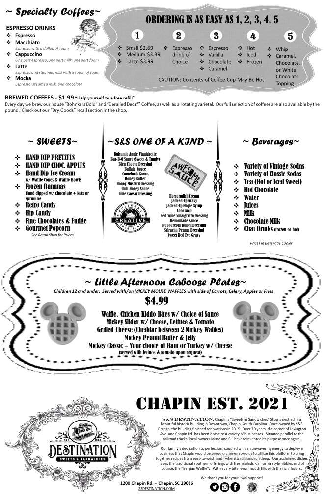 S&S Destination - Chapin, SC menu_pic