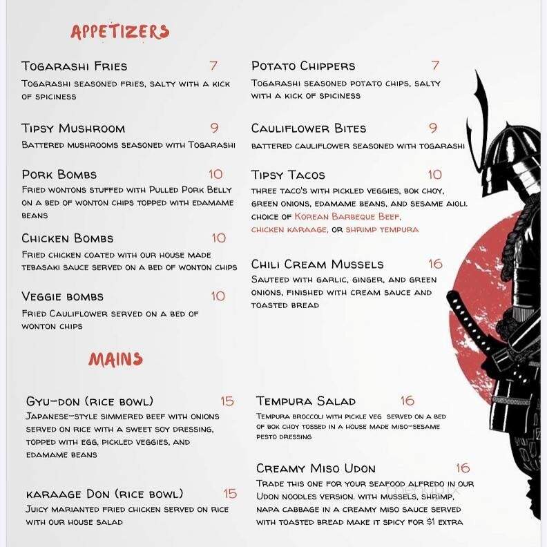 Tipsy Samurai - Regina, SK menu_pic