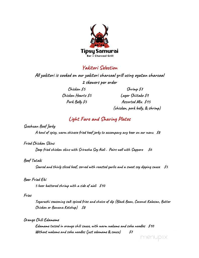 Tipsy Samurai - Regina, SK menu_pic