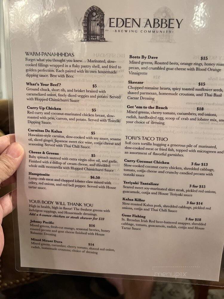 Eden Abbey Brewing Community - Mount Dora, FL menu_pic