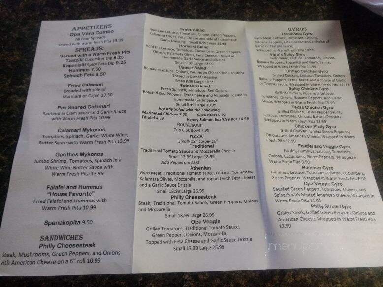Opa Vera's Restaurant - Pottstown, PA menu_pic