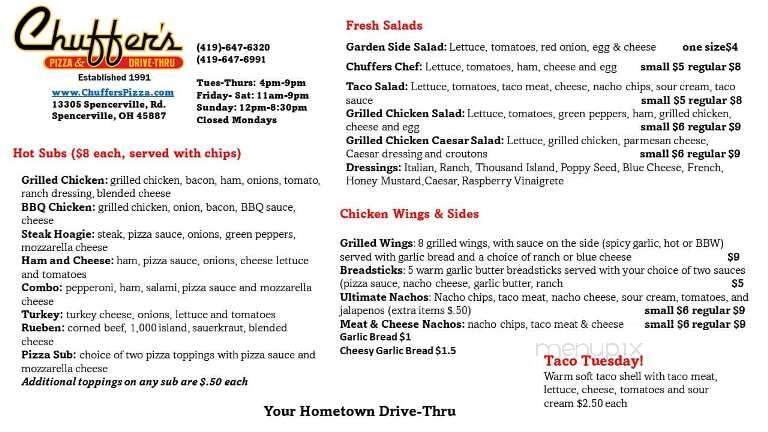 Chuffer's Drive-Thru - Spencerville, OH menu_pic
