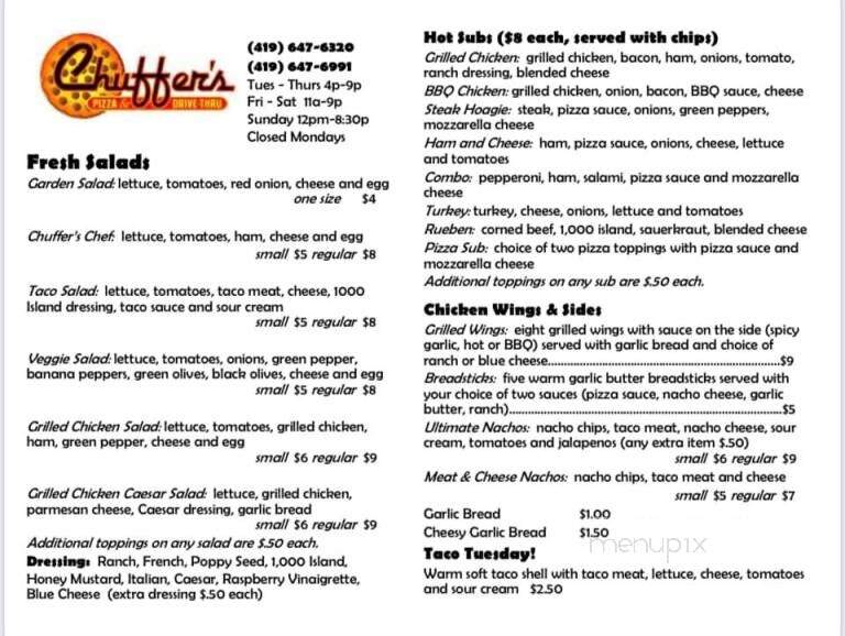 Chuffer's Drive-Thru - Spencerville, OH menu_pic