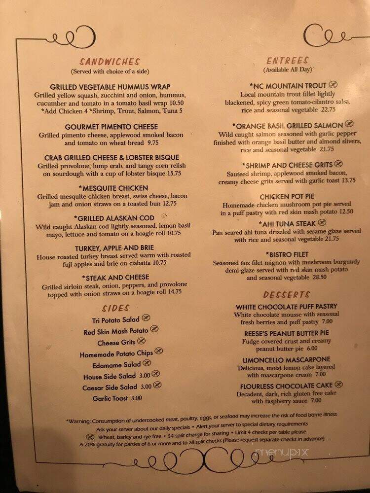 Bistro on Main - Highlands, NC menu_pic