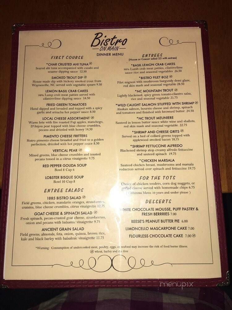 Bistro on Main - Highlands, NC menu_pic
