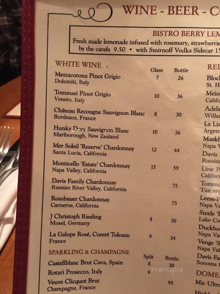 Bistro on Main - Highlands, NC menu_pic