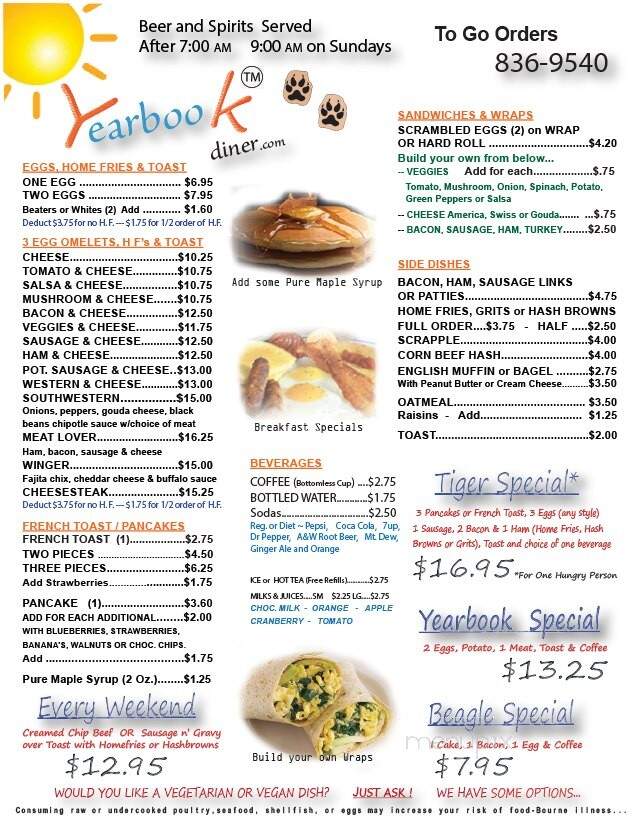 Yearbook Diner - Tunkhannock, PA menu_pic